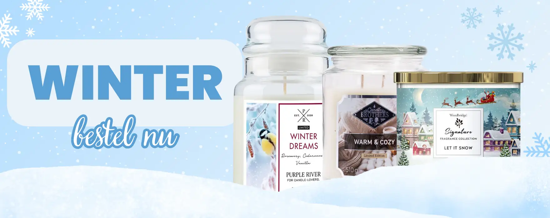 Wintercollectie geurkaarsen - kaarsenfabrikant, kaarsengroothandel, kaarsendistributeur CWStore