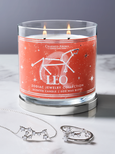 Charmed Aroma jewel soy scented candle with Silver Necklace 12 oz 340 g - Leo Zodiac Sign