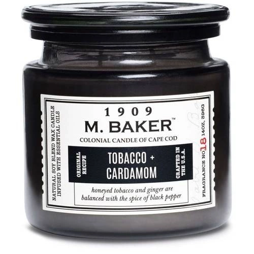 Colonial Candle M. Baker grande bougie parfumée au soja pot d'apothicaire 14 oz 396 g - Tobacco & Cardamom