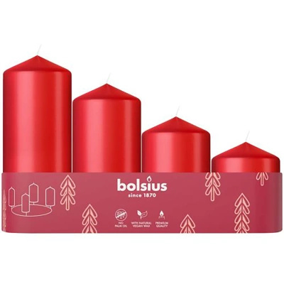 Bolsius geurloze adventsstompkaars set van 4 stuks mix - Rood