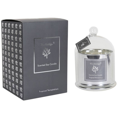 Grande bougie parfumée au soja avec abat-jour en verre Bougie Woodbridge 560 g - Tentation Tropicale