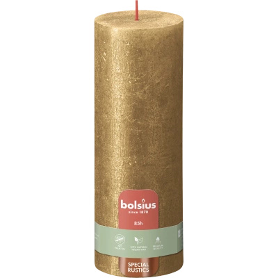 Bolsius Rustic Metallic świeca pieńkowa 190/68 mm - Gold