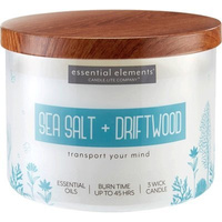 Bougie parfumée soja aux huiles essentielles Candle-lite Essential Elements 418 g - Sea Salt Driftwood