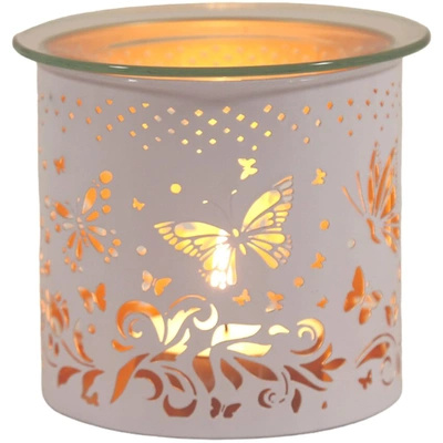 Woodbridge Metalen geurbrander voor wax geuroliën en kandelaar 2in1 Butterfly White and Gold