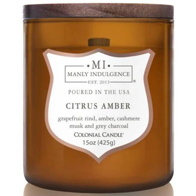 Vyriška sojų kvapo žvakė medinė dagtis Colonial Candle - Citrus Amber