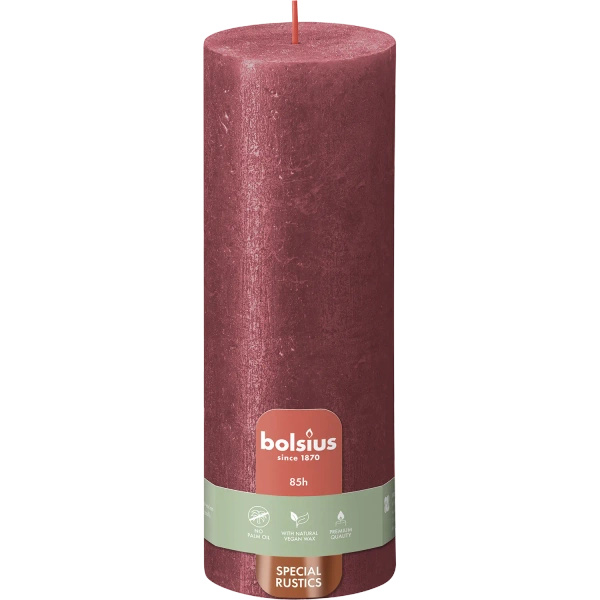 Bolsius Rustic Metallic świeca pieńkowa 190/68 mm - Red