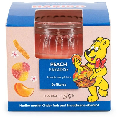 Une petite bougie parfumée dans un coffret Haribo 85 g - Peach Paradise