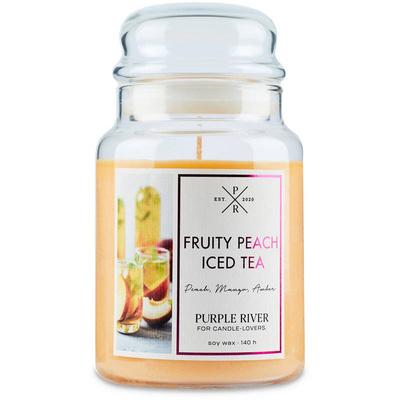 Candela di soia profumata in vetro Purple River 623 g - Fruity Peach Iced Tea