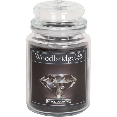 Juoda kvapni žvakė stiklinėje didelė Woodbridge - Black Diamond