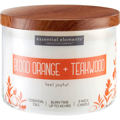 Bougie parfumée soja aux huiles essentielles Candle-lite Essential Elements 418 g - Blood Orange Teakwood