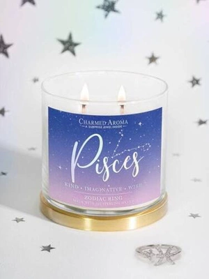 Charmed Aroma sojowa świeca zapachowa z biżuterią 12 oz 340 g Pierścionek - Pisces Ryby Zodiak