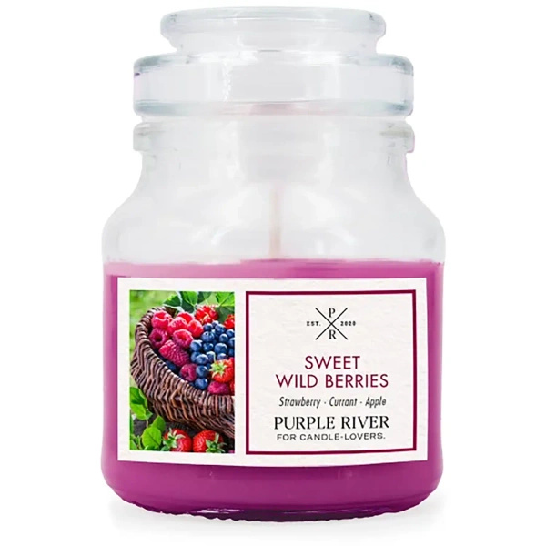 Candela di soia profumata in vetro Purple River 623 g - Sweet Wild Berries