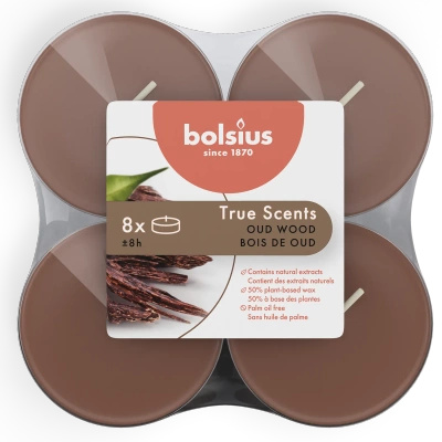 Bolsius True Scents theelichtjes maxi 8 stuks - Oud Wood