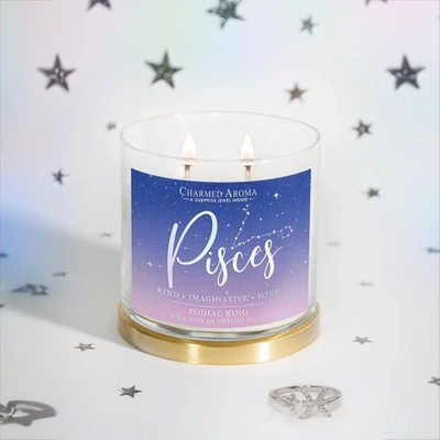 Charmed Aroma joya vela perfumada de soja con anillo de plata 12 oz 340 g - Signo del zodiaco Piscis
