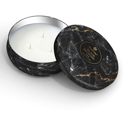 Grande bougie parfumée marbre dans une boîte en métal à trois mèches Black Diamond Woodbridge Candle 470 g