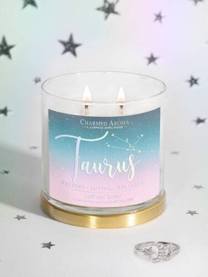 Charmed Aroma jewel soy scented candle with Silver Ring 12 oz 340 g - Taurus Zodiac Sign