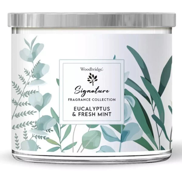 Candela profumata in vetro 3 stoppini Woodbridge Signature - Eucalyptus Fresh Mint