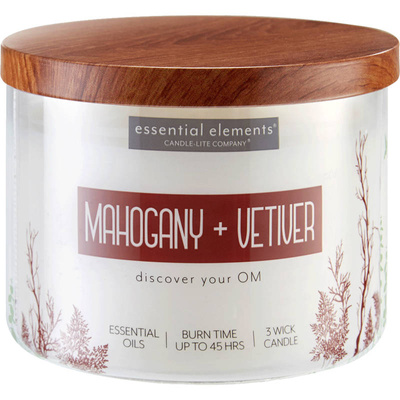 Bougie parfumée soja aux huiles essentielles Candle-lite Essential Elements 418 g - Mahogany Vetiver