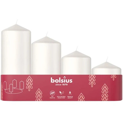 Bolsius vela cilíndrica sin fragancia de Adviento, set de 4 piezas mix - Blanca