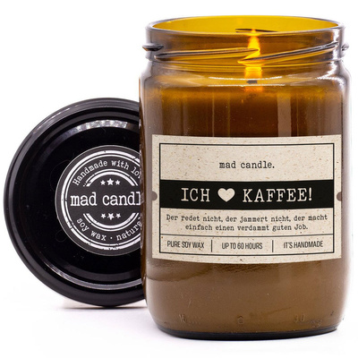 Dovanų žvakė sojos kvepiantis Mad Candle 360 g - Aš Myliu Kavą Ich Liebe Kaffee