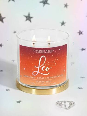 Charmed Aroma joya vela perfumada de soja con anillo de plata 12 oz 340 g - Signo del zodiaco Leo