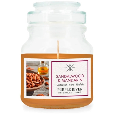 Kvepianti sojų žvakė stiklinėje Purple River 623 g - Sandalwood Mandarin