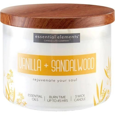 Bougie parfumée soja aux huiles essentielles Candle-lite Essential Elements 418 g - Vanilla Sandalwood