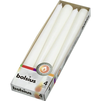 Bolsius žvakės su smaigaliais 245/24 mm 4 vnt. - Baltos spalvos
