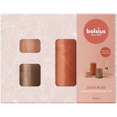 Bolsius Rustic Coffret pêche moyenne - bougies, bâtonnets parfumés, bougie parfumée - Pêche