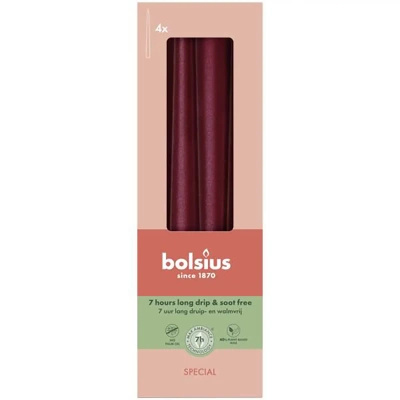 Bolsius Essentials table spike candles pack of 4 245/24 mm - Metallic Red
