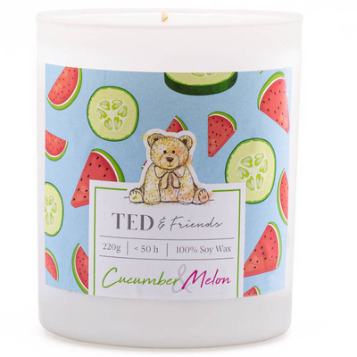 Soy scented candle in glass Ted Friends 220 g - Cucumber Melon