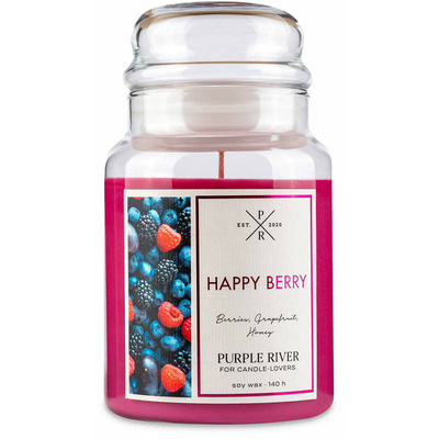 Candela di soia profumata in vetro Purple River 623 g - Happy Berry