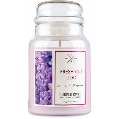 Candela di soia profumata in vetro Purple River 623 g - Fresh Cut Lilac