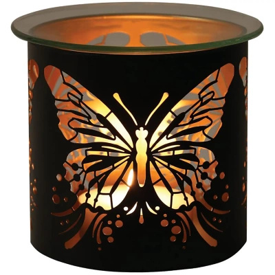 Woodbridge metalowy kominek do wosku olejku świecznik 2w1 Big Butterfly Black And Gold