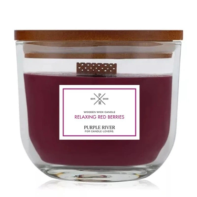 Purple River Oval Classic voňavá sviečka s dreveným knôtom 370 g - Relaxing Red Berries