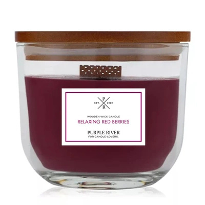 Purple River Oval Classic jul doftljus med träveke 370 g - Relaxing Red Berries