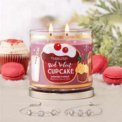 Scented candle with bracelet Red Velvet Cupcake Charmed Aroma