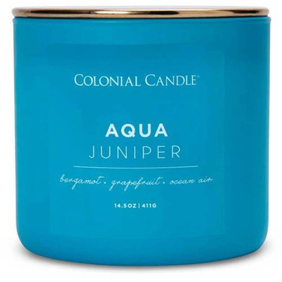 Colonial Candle Pop Of Color kvapioji sojų pupelių žvakė stiklinėje 3 dagčiai 14,5 uncijos 411 g - Aqua Juniper