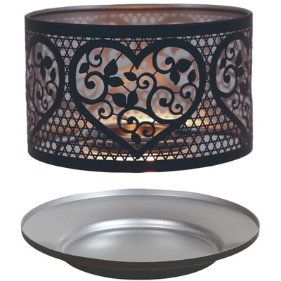 Woodbridge Set di accessori con coperchio di candela in metallo e vassoio portacandele Heart Black and Silver