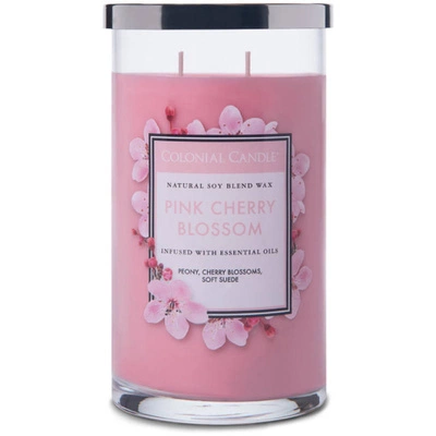 Colonial Candle Klasikinė didelė kvapni sojų pupelių žvakė stiklinėje 19 uncijų 538 g - Pink Cherry Blossom