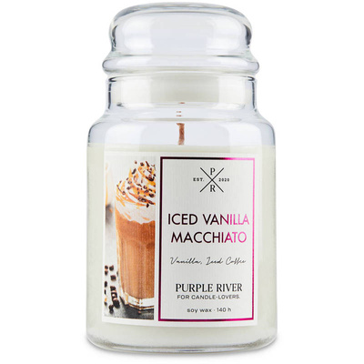 Candela di soia profumata in vetro Purple River 623 g - Iced Vanilla Macchiato