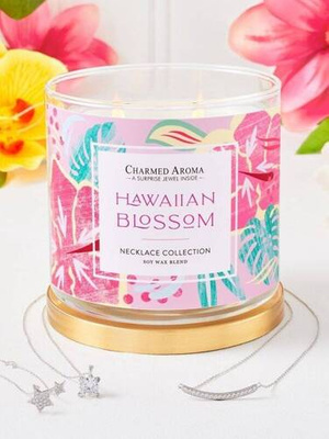 Charmed Aroma jewel soy scented candle with Necklace 12 oz 340 g - Hawaiian Blossom