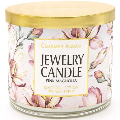 Charmed Aroma świeca z biżuterią 12 oz 340 g pierścionek - Pink Magnolia