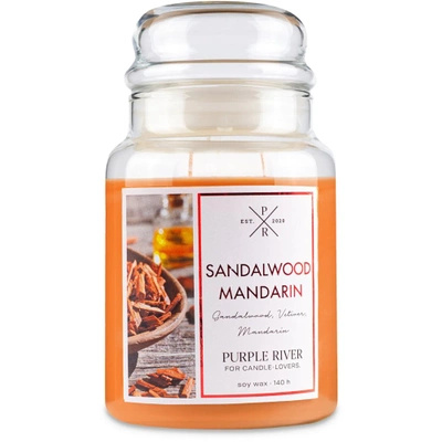 Kvepianti sojų žvakė stiklinėje Purple River 623 g - Sandalwood Mandarin