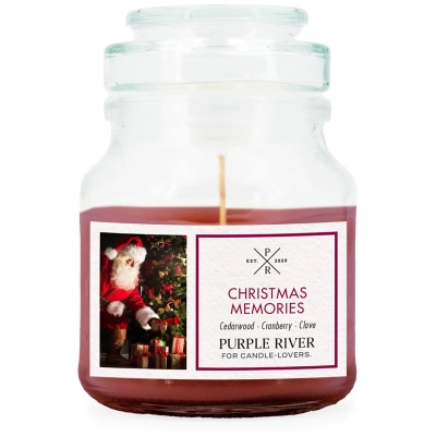 Kalėdinė sojų žvakė stiklinėje dėžutėje Christmas Memories Purple River 623 g