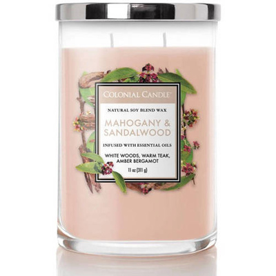 Candela profumata soia con olii essenziali Mahogany Sandalwood Colonial Candle