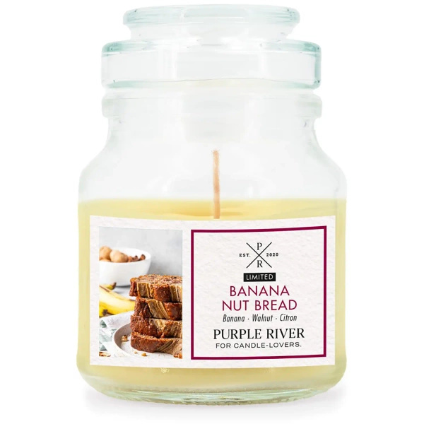 Purple River Candela profumata di soia in vetro 113 g - Banana Nut Bread