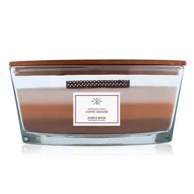 Scented candle with wooden wick Purple River Ellipse Tricolor 453 g - Coffee Ground