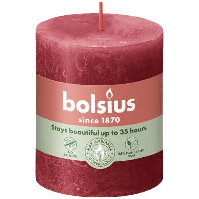 Bolsius Rustic świeca pieńkowa 80/68 mm - Delicate Red