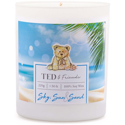 Sojowa świeca zapachowa w szkle Ted Friends 220 g - Sky Sun Sand